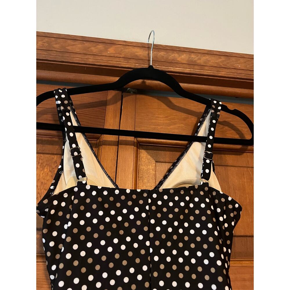 Trimshaper Women's Polka Dot One Piece Wrap Swimsuit Sleeveless Black/White 10 - Picture 7 of 11
